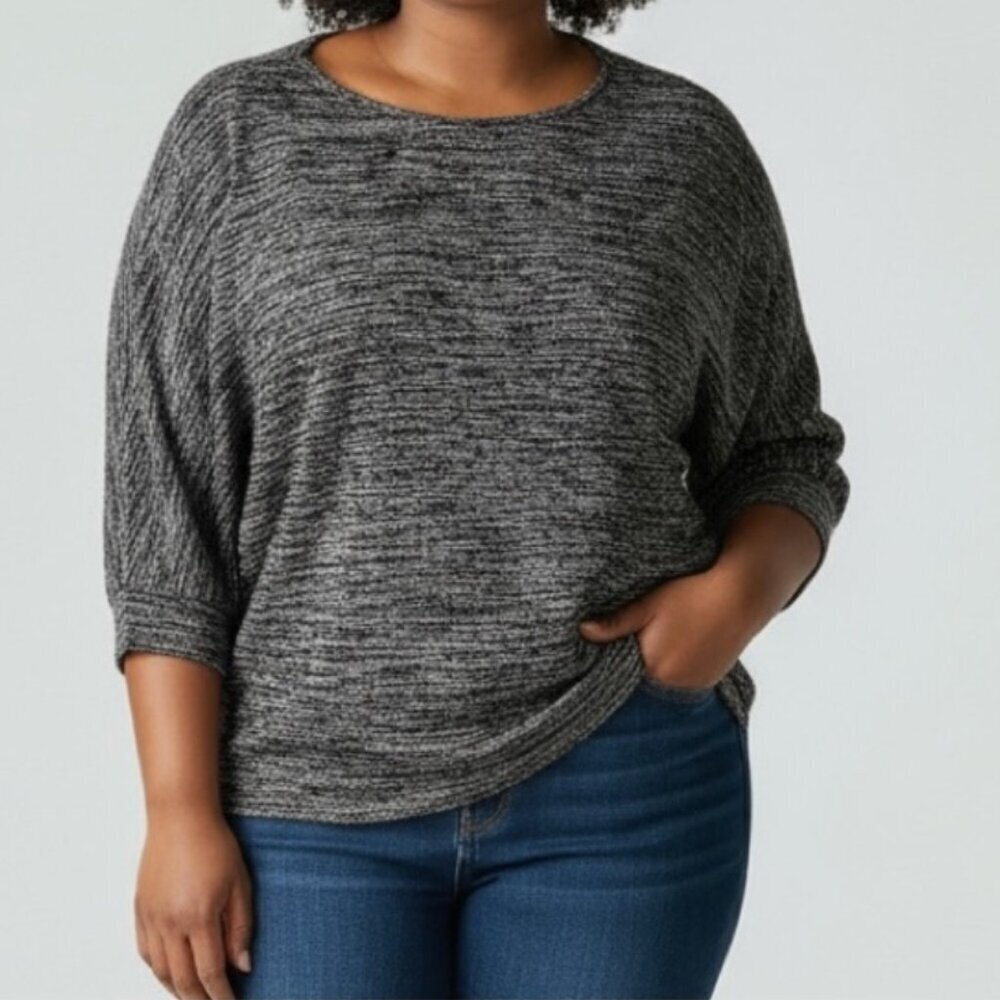 Cathy Daniels Women's Sz XL Knit Top Gray Space Dye Metallic 3/4 Sleeve Crewneck
